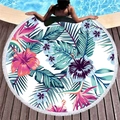 Thick round tropical beach towel with pink hibiscus flowers and white fringe tassels - Pink Purple Hibiscus (3)