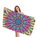 Thick beach towel featuring a colorful bohemian mandala pattern for summer vacations - Pink Blue Mandala (1)