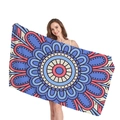 Blue and pink mandala floral pattern microfiber beach towel held by female model - Sky Blue Pink Mandala Style (8)