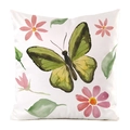 Housse de coussin en soie synthétique avec motif aquarelle de papillon et fleurs roses - Style Papillon Fleurs Jaune Vert / 45x45 cm