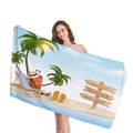Telo mare spesso con stampa di palme e scritta decorativa Happy Summer Holiday - Stile Cappello di Paglia Buone Vacanze Estive (11) / 150x75cm