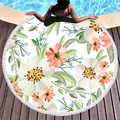 Rundes Strandtuch mit großem Aquarell-Blumenmuster und weißen Fransen aus Mikrofaser - Helles Oranges Blumencluster (5)