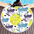 Round beach towel with cartoon crocodiles print and white decorative fringe tassels - Colorful Cartoon Crocodile Style (11)