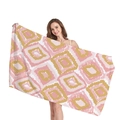 Minimalistisches Strandtuch mit pinkem und gelbem geometrischem Rautenmuster aus dickem Stoff - Pink Gelb Wellen Rhombus Geometrie (9)