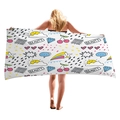 Microfiber beach towel with cartoon cherry, sun, and heart patterns in pop art style - BEAUTY Pop Art Style (2)