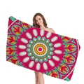Bohemian mandala beach towel in vibrant rose red and turquoise geometric floral patterns - Rose Red Teal Mandala Style (10)