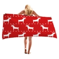 Toalla de playa navideña roja con motivos blancos de renos y copos de nieve de fiesta - Estilo Festivo Reno Copo de Nieve Rojo