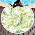 Tropical round quick-dry beach towel with green palm leaf print and white tassels - Tropical Green Broadleaf Plant Style (12)