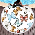 Asciugamano da spiaggia rotondo con farfalle colorate e nappe bianche decorative - Stile Farfalla Dipinta (3)