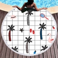 Asciugamano rotondo da spiaggia con motivi estivi come fenicotteri, palme e nappine decorative - Stile Illustrazione Estiva (4)