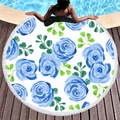Rundes Mikrofaser-Strandtuch mit blauen Aquarellrosen und weißen Fransen am Pool - Blaue Aquarell Rose (7)