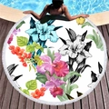 Rundes schnelltrocknendes Mikrofaser-Strandtuch mit Aquarell-Blumenmuster und Fransen - Mandala Bunter Blumenstil (7)