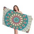 Bohemian mandala beach towel featuring vibrant geometric floral patterns in turquoise and red - Teal Orange Dark Red Colorful Mandala (11)