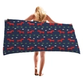 Asciugamano mare spesso blu scuro con renne rosse e motivo di fiocchi di neve - Stile Renna Fiocco di Neve Blu Notte