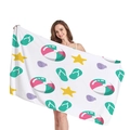 Toalla de playa gruesa con estampado colorido de chanclas y estrellas de mar - 150x75cm / Estilo Concha Chanclas de Verano Fondo Blanco (11)