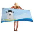 Telo mare in microfibra con stampa di faro e onde per vacanze estive al mare - Stile Faro e Uccelli Marini / 150x75cm