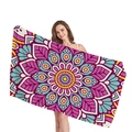 Ethnic mandala beach towel with vibrant purple and cyan geometric floral patterns - Purple Cyan Yellow Mandala Style (12)