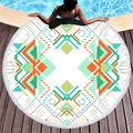 Rundes Strandtuch mit geometrischem Muster und weißen Fransen am blauen Pool - Moderner Minzgrüner Geometrischer Stil (9)