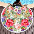 Rundes Strandtuch mit Blumenmuster, weißen Fransen und lebhaften Aquarellblüten - Tropischer Hibiskus-Stil (8)