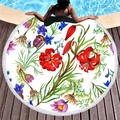 Rundes Strandtuch mit Aquarellblumen, weißen Quasten und buntem Lilien-Druckmuster - Lilie Und Gemischte Wildblumen (10)