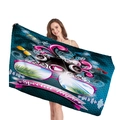 Dickes Strandtuch mit Special Night Aufdruck, Palmen und Sonnenuntergang-Motiv - Blau-Rosa Kontrast Retro Lautsprecher Party