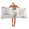 Asciugamano da spiaggia nautico con barca a vela e stelle marine per vacanze estive - Stile Barca a Vela e Nodi / 150x75cm