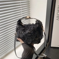 Elegant black shell bag with 3D mesh rose decor and gold chain strap for women - Black