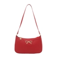 Sac sous le bras minimaliste en cuir rouge avec nœud doré et pendentif fleur - Rouge