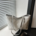 Sac cabas en jacquard à carreaux avec motifs floraux et bandoulières en cuir gris - Gris
