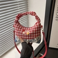 Borsa nuvola in pizzo floreale con quadretti rossi e denim in stile borsa a tracolla - Stile Gingham Rosso Denim Patchwork / Rosso