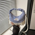 Borsa a mano blu a quadretti con pizzo e manico a nuvola in stile casual coreano - Stile Pizzo a Quadretti Bianco Blu / Blu