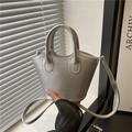 Metallic silver bucket bag with double handles and fashion bags logo for women - Silver