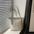 Light gray jacquard tote bag with geometric floral patterns and leather straps - Gray Without Pendant