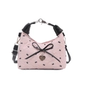 Sac à bandoulière rose style ballet avec broderies nœuds noirs et pendentif cœur - Rose