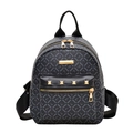 Zaino da donna grigio scuro con stampa monogramma, borchie dorate e design di tendenza - Nero