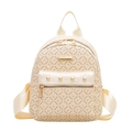 Mini zaino chic color crema con stampe di lettere e borchie dorate per le donne - Bianco