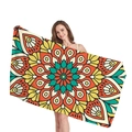 Ethnic bohemian mandala beach towel with orange and turquoise geometric floral patterns - Cyan Yellow Mandala (10)