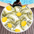 Round beach towel with lemon and palm leaf print featuring white tassel fringe decor - Yellow Lemon And Palm Leaves (6)