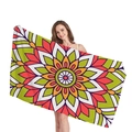 Vibrant mandala geometric print microfiber beach towel held by female model in white studio - Mandala Print 9