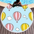 Thick round beach towel with cartoon hot air balloon design and white fringe tassels - Hot Air Balloon Clouds Style (10)