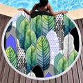 Rundes Strandtuch mit tropischem Blattmuster, Geometrie-Design und weißen Fransenborten - Tropenwald Geometrischer Druck (12)