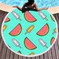 Thick round beach towel with mint green watermelon and popsicle prints with white tassels - Watermelon Ice Pop Style (12)