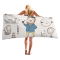 Strandtuch mit Ozean-Cartoon-Muster, Walen, Leuchttürmen und Segelschiffen - Kapitän und Wal Stil / 150x75cm