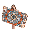 Rectangle beach towel with orange and blue mandala patterns on microfiber fabric - Lake Blue Mandala (11)
