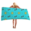 Türkises Strandtuch mit gelber Sonne und Sonnenbrillen-Muster für den Urlaub, weiße Kulisse - 150x75cm / Cyan Sonnenbrille (2)