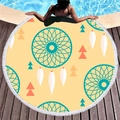 Toalla de playa redonda con plumas geométricas, diseño atrapasueños y flecos blancos - Estilo de Arte Atrapasueños Cerceta (3)
