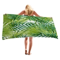Beach towel with tropical green palm leaf print on thick terry fabric for vacations - 150x75cm / High Saturation Rainforest Leaves (4)