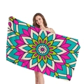 Rectangular beach towel with vibrant teal and pink mandala geometric patterns - Mandala Print 10