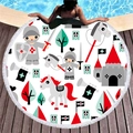 Rundes, schnelltrocknendes Strandtuch mit bunten Cartoon-Rittermotiven und weißen Fransen - Märchenhafter Schlossritter-Stil (11)