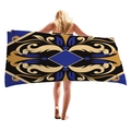 Baroque style beach towel in dark blue and gold featuring elegant scroll patterns - Blue Gold Black Baroque Scroll (7)